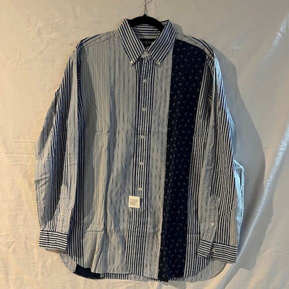 VTG NWT Ralph Lauren Shirt Classic Fit Blue White Stripe Floral Button Down M - Picture 1 of 5